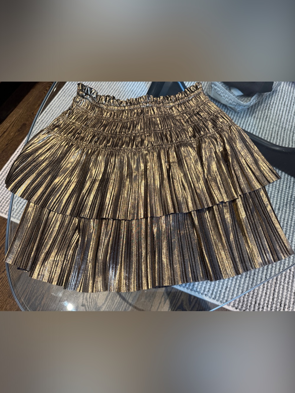 Current Air Metallic Gold Pleated Tiered Mini Skirt
